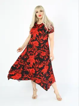 Plus Lieluma Sieviešu Apģērbu 2021 Gadījuma Mērci Ziedu Potītes Garuma, A-Līnijas, Likra Viskozes Trikotāžas Izgatavots Turcijā XL 2XL 3XL 4XL 5XL