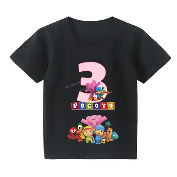 Pocoyo Skaits 1-10 T-krekls Anime Attēlu Drukas Grafikas Tees T Krekli Toddler Meitene Drēbes Bērniem laimes Dzimšanas dienā, Topi Kokvilnas Dāvanu