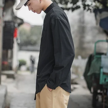 PR Harajuku Vīriešu garām Piedurknēm Krekli Modes korejas Stendu Cilvēka Ikdienas Krekls Streetwear vienkrāsainu Vīriešu Blūzes, Vīriešu Apģērbs