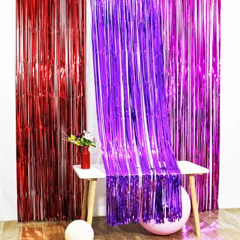 Puse dekorēšanas piederumi skatuves fona pušķis lietus zīda aizkaru krāsu lentes dzimšanas dienas svinības, kāzu dekorēšana lentes