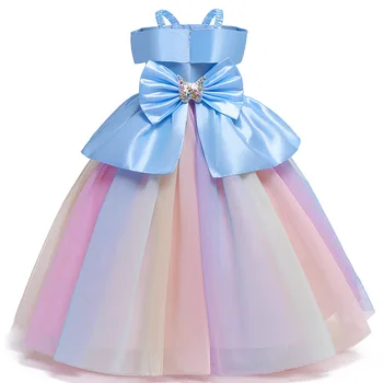 Puķu Meitene, Dzimšanas dienas, komūnijas grupa Unicorn gradientu, krāsu dzijas princese kleita 2-10 gadus veca meitene bumbu, vienu plecu kleita