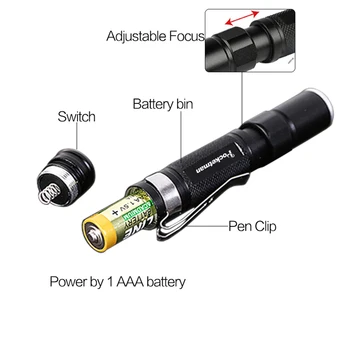 Pārnēsājams Mini Pildspalva, LED Gaismiņa Ūdensizturīgu Pildspalvu Gaismas Kabatas Lukturītis 2000LM Spēcīgs LED Lukturis AAA Baterijas Kempings Medības