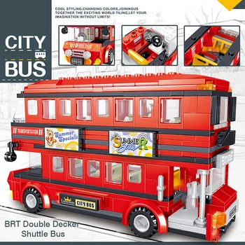 Qunlong High-tech BRT Divstāvu Sarkanais Autobuss Modelis, Salikts Celtniecības Bloki, Rotaļlietas, Bērnu Dzimšanas dienas Svētku Dāvanas