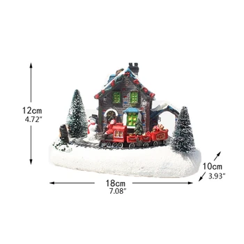 R7RC Radošo Krāsu LED Gaismas Ziemassvētku Mazu Vilcienu Ciematu Māju Gaismas Ainavu Sniega Figūriņas Sveķu Darbvirsmas Ornaments