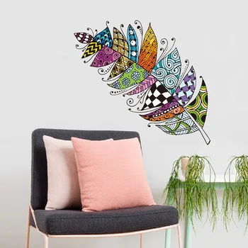 Radošā Mūsdienu krāsu lapu spalvu pašlīmējošas sienas uzlīmes, home dekorēšana guļamistaba viesistaba pvc sienas etniskā vēja decal