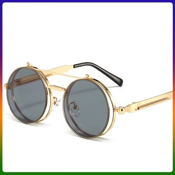 Retro brilles Flip-Up Kārtu, Tvaika-punk Saulesbrilles Recepšu Brilles rāmji Uzsist uz saules Brilles UV400 Objektīvs Vīrieši Sievietes Vintage