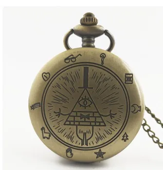 Retro Bronzas Brīvmūrnieks Trīsstūris Modelis Kvarca Kabatas pulkstenis, Kaklarota, Sievietēm, Vīriešiem, Ķēdes Pulkstenis Kulons Dāvanu Zēni pulksteņi