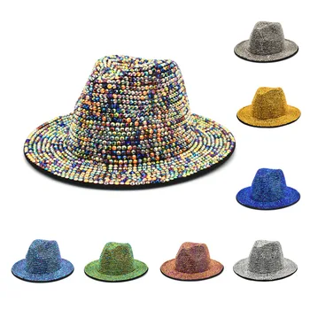 Rhinestone darbības unisex cepure fedoras baznīcas džeza cepuri puse kluba vīriešu cepure sievietēm un vīriešiem vairumtirdzniecības tophat