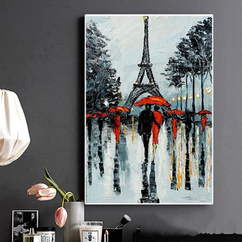 Romantiska Pilsētu Pāra Parīzes Eifeļa Tornis, Eļļas Glezna uz Audekla Mākslas Cuadro Plakāti un Izdrukas Ziemeļu Sienas Attēlu Dzīvojamā Istaba
