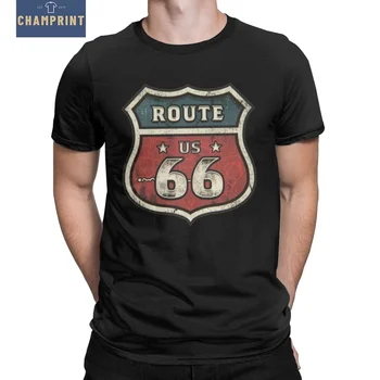 Route 66 Amerikas Šosejas T Krekls Vīriešiem Tīras Kokvilnas Jaunums T-Krekli ar Apaļu Kakla Motociklu Tees Īsām Piedurknēm Apģērbs Puse