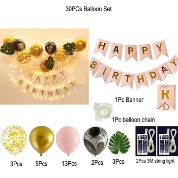 Rozā, Zils Balons, Vainags Arkas Ar Happy Birthday Banner LED Gaismas Baby Dušas Meitene Bērni Pirmo 1st Birthday Party Piederumi