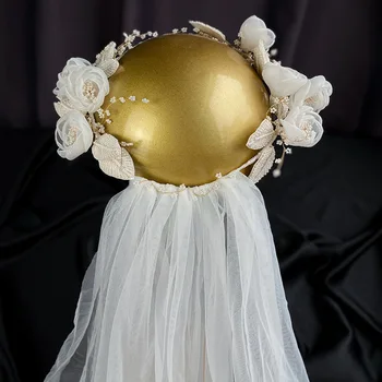 Rožu Pumpuru Vainags Plīvurs, Līgavas galvas Headpiece matu rotājumu sieviešu kāzu matu Aksesuāri