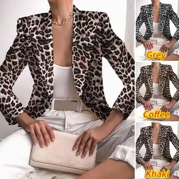 Rudens Leopards Drukāt Jakas ZANZEA Sieviešu Žakete Dāma Vintage OLA Žaketes Šiks Outwear Ir 2021. Modes Atloks, divrindu Mēteļi