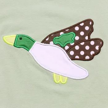 Rudens Meiteņu Drēbes Zaļā Garas Piedurknes Elastīgas Aproces Top Un Brūns Pleds Bikses Wild Duck Izšuvumi Toddler Meitene Tērpiem