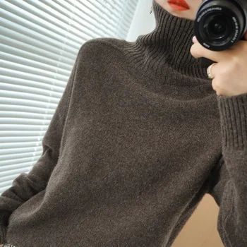 Rudens ziemas new augstas kakla kašmira džemperis sievietēm bieza mīksti vilnas džemperis visu maču džemperis tīru krāsu trikotāžas zemāko krekls