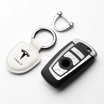 Sakausējuma Auto Keyring Augstākā Pakāpē Āda Keychain Par Tesla Model 3 X Modeļa Model S Modelis Y Roadster Cybertruck Auto Atslēgu Apdare