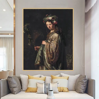 Saskia van Uylenburgh kā Augu Rembranta Glezna Eļļas Glezna Slaveno Mākslas darbu Plakāta Attēlu Dekori Mājas Dzīvojamā telpu Dekorēšana