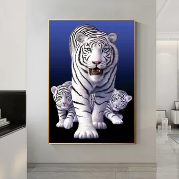 Savvaļas Balto Tīģeri Ģimenes Mākslas Audekla Apgleznošana Sienu Dekoratīvās Mākslas Attēlu, Dzīvnieki, Tīģeri, Plakāti un Izdrukas Dzīvojamā Istaba