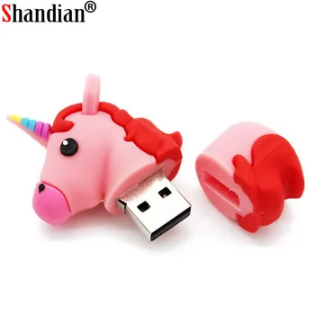 SHANDIAN Jaunu Unicorn Nicināms Me 2 USB Flash Drive Īsta karikatūra Memory Stick Pendrive 4GB 16GB 32GB 64GB Pen Drive rotaļlietas