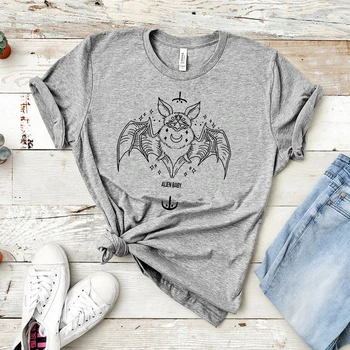 Sieviešu Gothic Grunge T-Krekls Bat Estētisko Maģija Tee Atdzist Ragana Krekls Svešu Bērnu Bat Grafiskais Tee Gotikas Stila Krekls