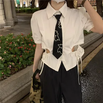 Sieviešu Krekli Baltu Aukliņu Īss piedurknēm Krekls Sieviešu Dizaina Sajūta, Nišu Vasarā Jaunu korejiešu Stila Slim Novājēšanu Augšu