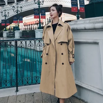 Sieviešu Mētelis Rudens Ir 2021. Modes korejiešu Stila Plus lieluma Vējjaka Vidēja garuma Jostas Mētelis, Apmetnis Gadījuma Elegants Oficiāli Brīvs Mētelis