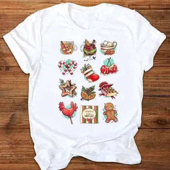 Sieviešu Priecīgus Ziemassvētkus Pleds Briežu 90s Salds Sieviešu T Krekls Jauno Gadu ar Īsām Piedurknēm Drukāt Topi Ziemas Grafikas Tees Apģērbs T-Kreklu apdruka