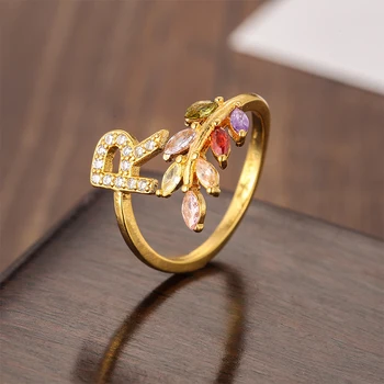Sieviešu zelta alfabēta burtu gredzenu zircons mazulis vārds regulējams gredzens krāsains kristālu gredzens ziemassvētku dāvana ģimenei