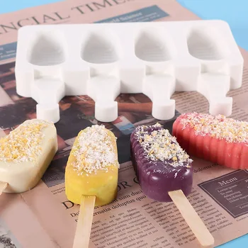 Silikona Saldējums Pelējuma Eco-Friendly 4 Caurumiem Popsicle Pelējuma Šokolādes Renes Uzpūtenis Deserts Saldētava Maker Rīku, Virtuves Sīkrīkus