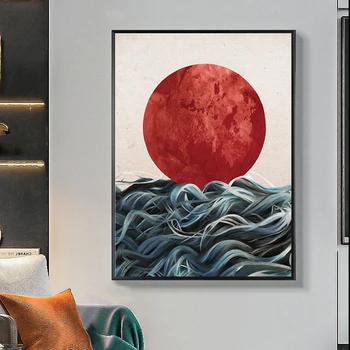 Skandināvu jūras Ainava Japānas Saullēkts Mākslas darbu, Wall Art Audekls Gleznošanai Plakāti un Izdrukas Sienas, Attēlus Dzīvojamā Istaba Dekori