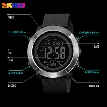 SKMEI Modes Sporta Vīriešu Skatīties Luksusa LED Digitālo Chrono Pulkstenis Militāro 2 Laika Ūdensizturīgs Vīriešu rokas pulksteņi Relogio Masculino