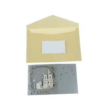Slavenā Pilsēta Nakts Skats Parīzes Pastkartes 3D Pop Up Roku darbs Vintage Apsveikuma Mīlestība Kartes Scratch Papīra 10.5X10.5X7Cm