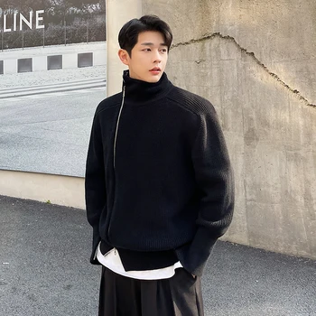 Slīps Rāvējslēdzējs augstu uzrullētu apkakli Jaka Džemperis Vīriešiem Sievietes Japāna korejas Streetwear Modes Gadījuma Džemperis Mētelis Cilvēks Adīt Jaka