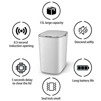Smart Indukcijas atkritumu tvertnes 15L Elektronisko Automātiska Sensora Atkritumu Spaini Sadzīves Atkritumu tvertnes Atkritumu Tvertnes Uzglabāšanas Kaste #W0