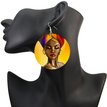 SOMESOOR Drukāšanas Headwrap Sieviete Melnā Karaliene Koka Piliens Auskari Afro Stīpām Āfrikas Mākslas Dizaina Rotaslietas, Dāma, Meitene Dāvanu 1Pair
