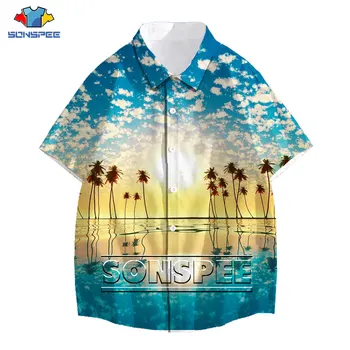 SONSPEE 3D Drukas Palmu Koku Pludmales Krekls Vasaras Gadījuma Streetwear Sieviešu, Vīriešu Havaju Īsām Piedurknēm Krekli Lielgabarīta Top Apģērbs
