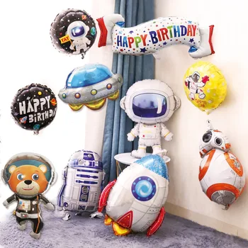 Space Science Fiction Balonu Astronauts Raķešu Robots Bērnu Rotaļu Dāvanu Dzimšanas dienas svinības Apdare 4D Alumīnija Filmu Balonu