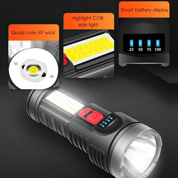 Spēcīgs Led Lukturīti Ūdensizturīgs Āra Apgaismojums USB Lādējamu Lāpu Rokā Lampu 18650 Akumulatoru Kempings Laternu Pastaigu Gaismas