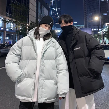 Streetwear harajuku ziemas parka vīriešiem kapuci vienkrāsainu vīriešu ziemas jakas ikdienas silts ziemas sieviešu mētelis
