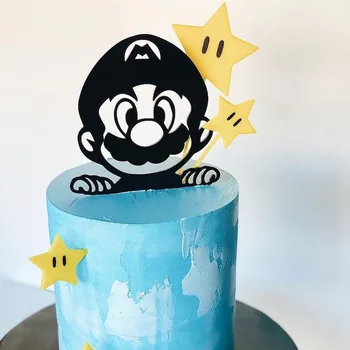 Super Mario Dzeltena Zvaigzne Tēma Akrila Happy Birthday Cake Decoration Kūka Toppers Bērniem Dzimšanas dienas ballīti Cupcake Apdare