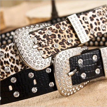 SupSindy sievietēm, pin jostas sprādzes luksusa Rhinestones leopards drukāt PU ādas jostu sievietēm labākās kvalitātes Sieviešu siksnu džinsi