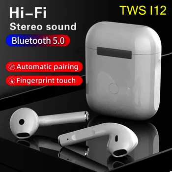 Sākotnējā I12 TWS Bezvadu Austiņas 5.0 Bluetooth Austiņas Stereo Austiņas un Earbuds ar Uzlādes Rūtiņu, iPhone, Android Telefoni