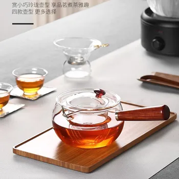 Termiski Izturīga Stikla Tējas Komplekts Tējas Alus Pot Citrus Tēja Tēja Plīts Augstas Temperatūras Izturīgs Gongfu Tējkanna Koka Rokturi Pot