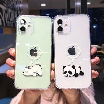 Tiesības Leņķis Tālrunis Lietā Par iPhone 12 Mini 12 11 Pro X XR XS Max 7 8 Plus Modes Karikatūra Panda Bear Skaidrs, drošības Spilvens Mīksts Telefonu Gadījumā