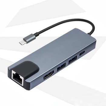Tipa-c hub USB-C HDMI USB3.0 LAN Ethernet dokstacija Multi-Funkciju USB C Hub Adapteris PD Ātri maksu par Macbook
