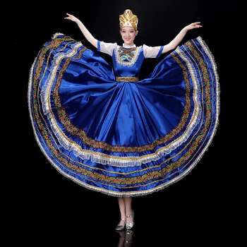 Tradicionālo krievijas Kleita Sievietēm, Valsts krievu Deju Tērpi Zila Gara Kleita Mongolija Deju Kostīmu Festivāla Skatuves Dejas