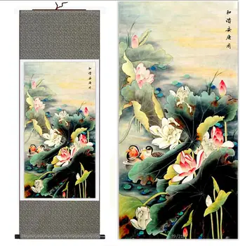 Tradicionālo zīda mākslas glezniecības Mandarīnu Pīle un Ūdens Lilija Ķīniešu Mākslas Glezniecības Mājas Biroja Apdare Ķīniešu glezniecība