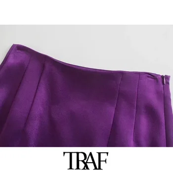 TRAF Sieviešu Modes Soft Touch Mini Svārki Vintage Augsto Vidukli, Sānu Rāvējslēdzēju Sieviešu Svārki Mujer