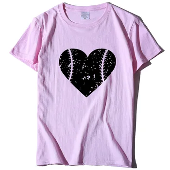 Tīras kokvilnas sieviešu mīlestību beisbola modelis, druka, T-krekls ikdienas stila jauns T-krekls sieviešu top Melna