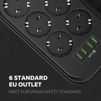 Universālā Elektroinstalācijas Kārba ES Plug Smart Pagarināšanu Jaudas Sloksnes Lādētāju, Vairāku Kontaktligzdu Seši Caurumi Mājas Biroja Pārsprieguma Aizsargs
